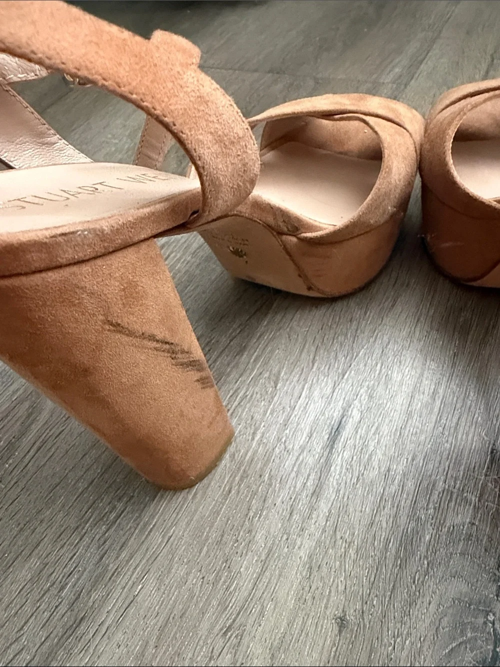 Stuart Weitzman Cognac Suede Platform Slingback Heels